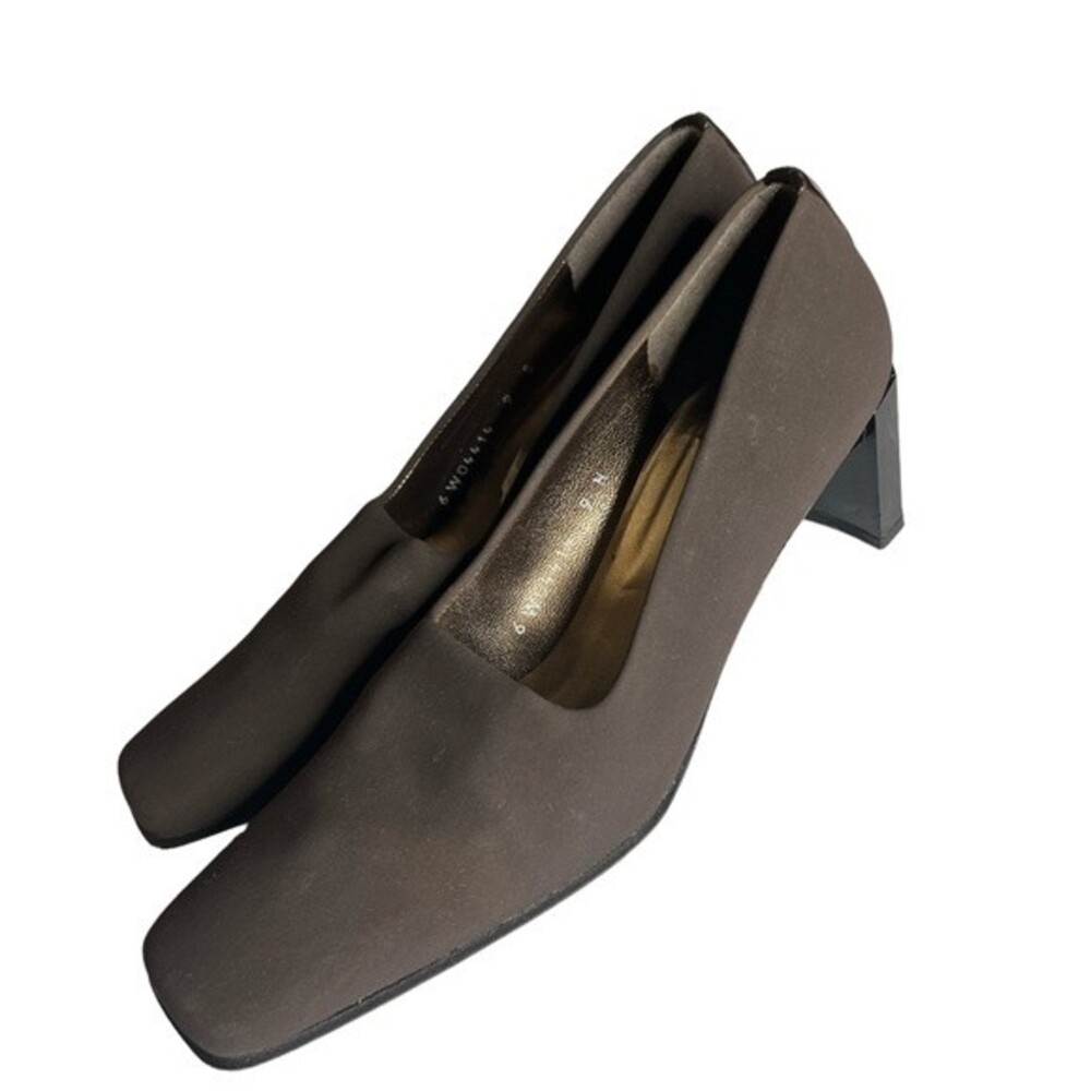 Stuart Weitzman Brown Block Heel Square Toe Pump … - image 1